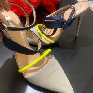 schutz stilleto heels gray navy yellow